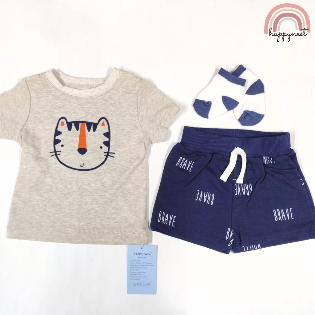 Baby Boy Clothes 3-Piece Set Shirt Shorts Socks Tiger Outfit 0-18 Months AA267