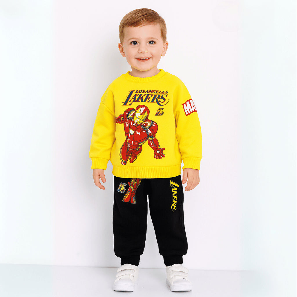 Marvel Iron Man Lakers Kids 2-Piece Set Yellow Sweatshirt & Pants Outfit 2-7 Years SS321