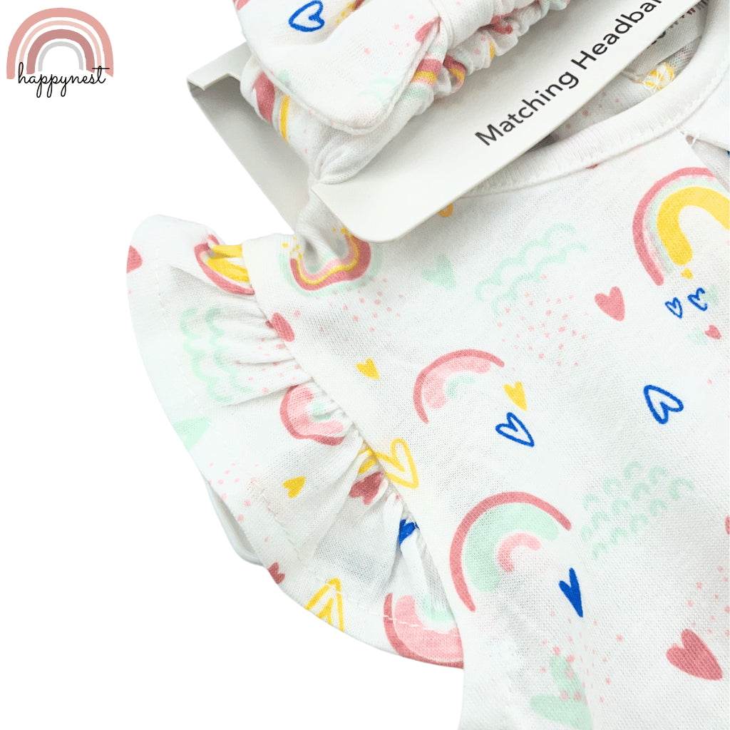 Baby Girl 3-Piece Rainbow Shirt Shorts and Headband Set 3-12 Months PH AA221