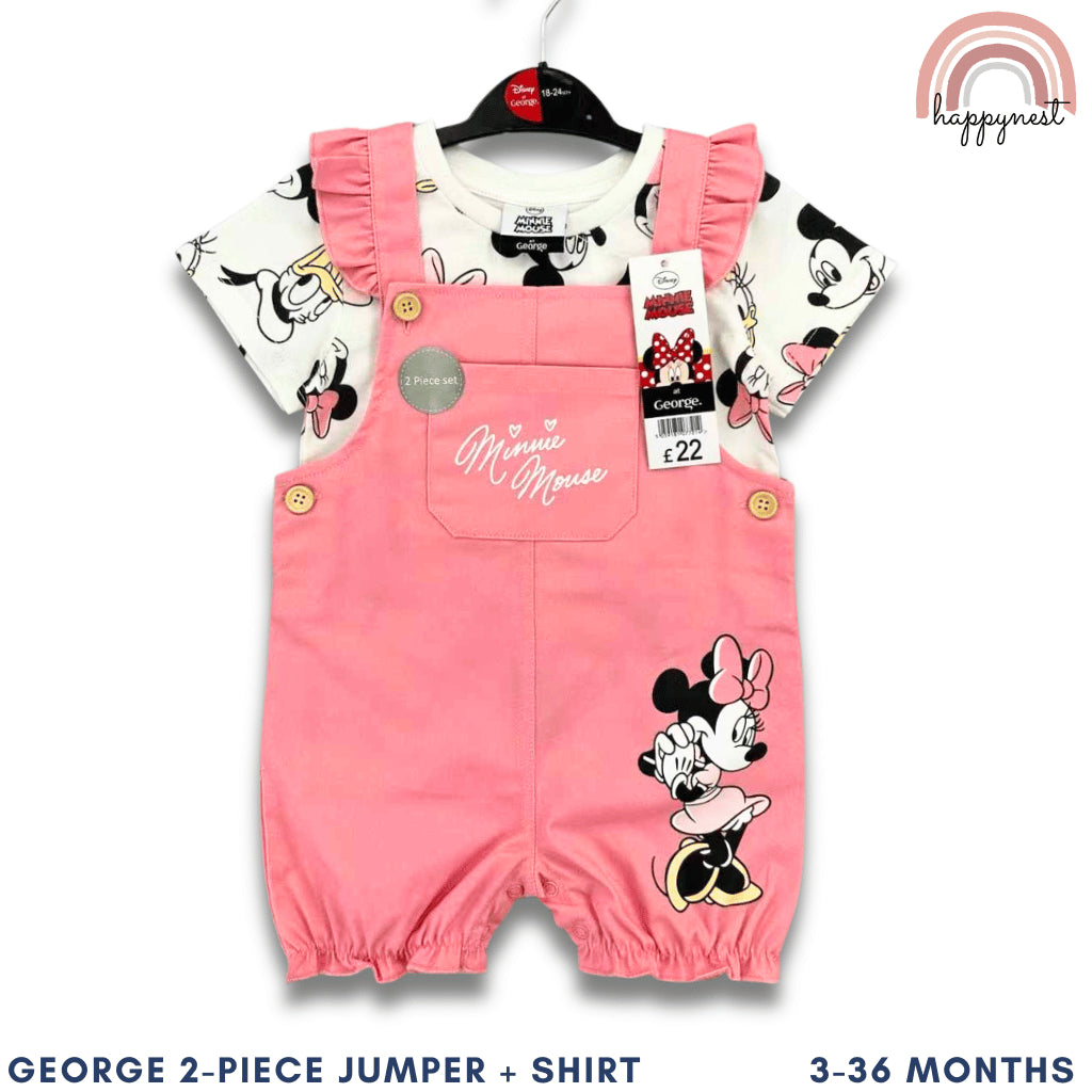 Minnie Mouse Pink Denim Jumper + Shirt Set for Girls 3-36 Months AA237