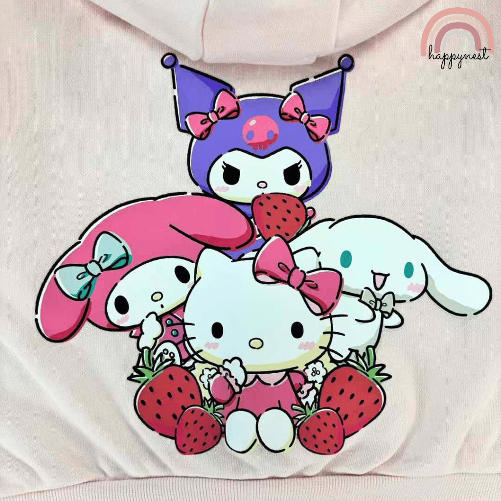 Hello Kitty Girls Jacket + Shorts Set Pink Sanrio Print 2-8Y Kuromi Melody SS496