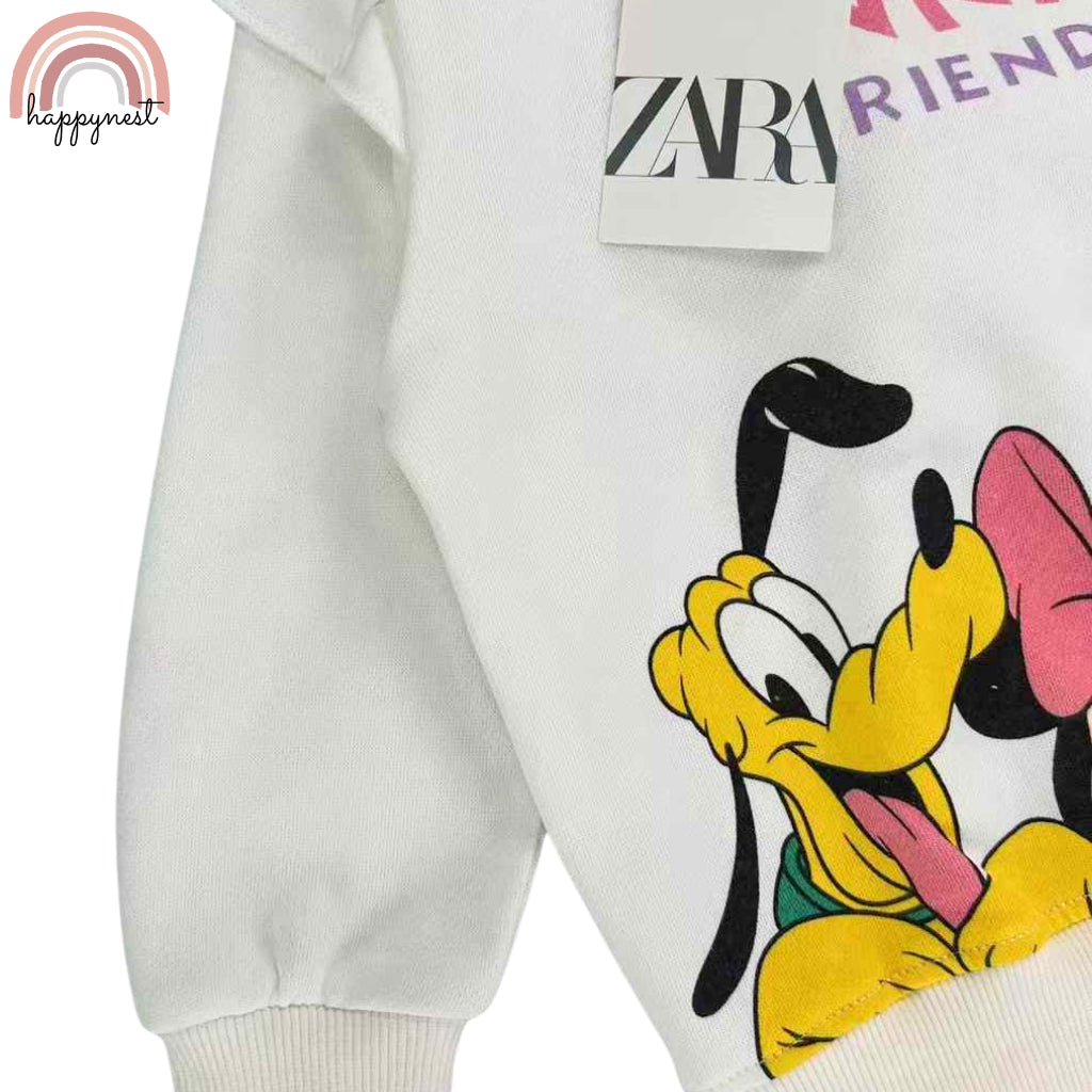 Minnie & Friends 2-Piece Tracksuit – White Top & Pink Polka Dot Joggers Girls 2–8 Yrs (SS513)