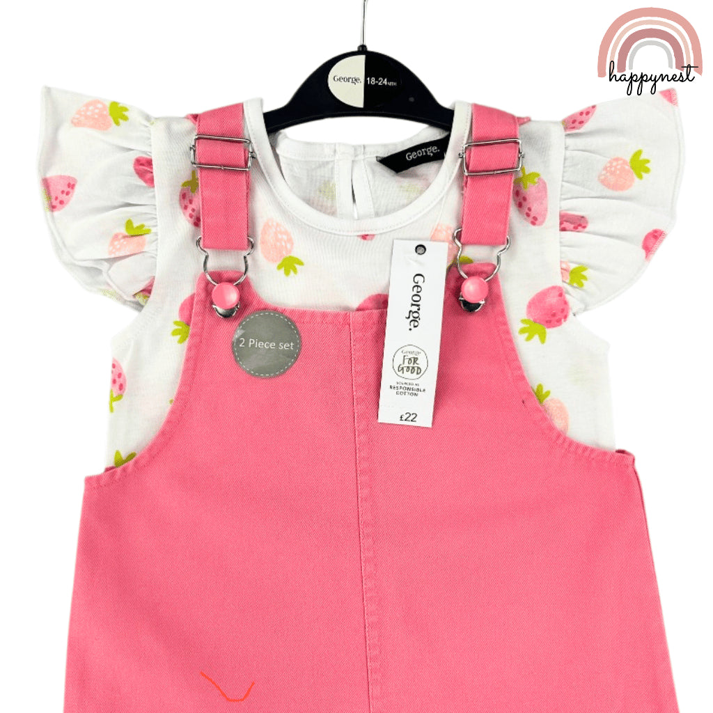 George Pink Denim Jumper Dress and Shirt Set for Girls 3-36 Months PH AA193