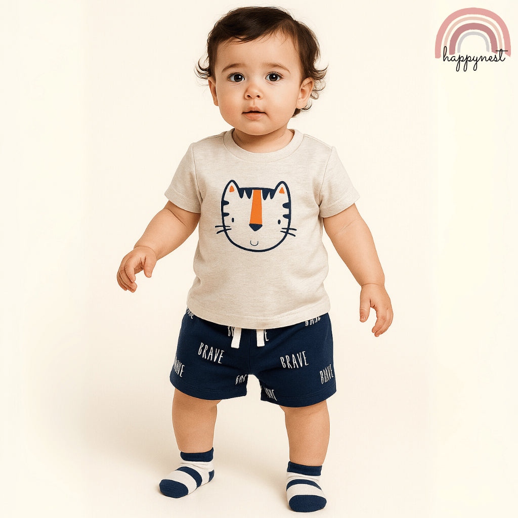 Baby Boy Clothes 3-Piece Set Shirt Shorts Socks Tiger Outfit 0-18 Months AA267