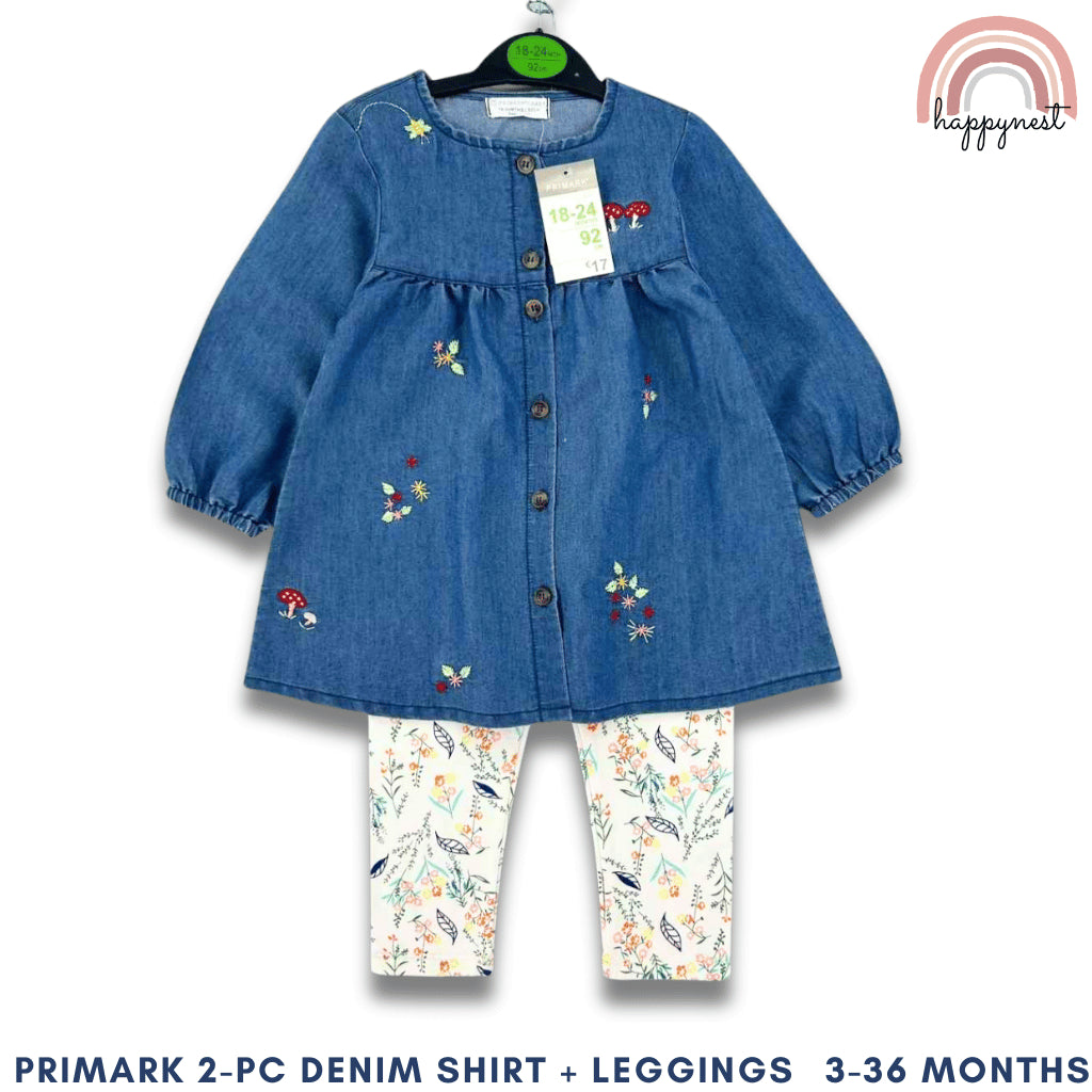 George Denim Shirt and Floral Leggings Set for Baby Girls 3-36 Months PH AA206