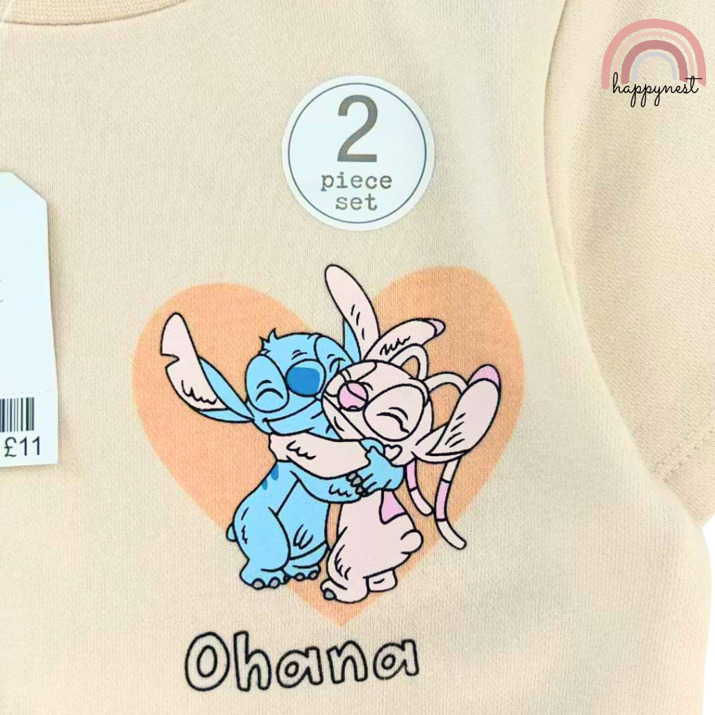 Girls Stitch Ohana Shirt & Shorts Set | Summer Outfit for Kids 2-10 Years AA293