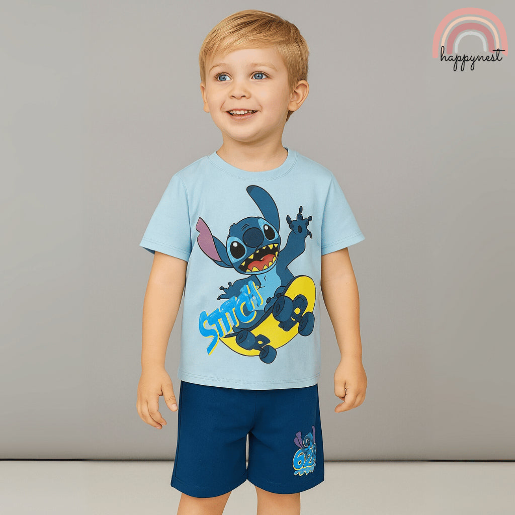 Boys Blue Stitch Skateboard Shirt & Shorts Set | Kids Outfit 2-4 Years AA290