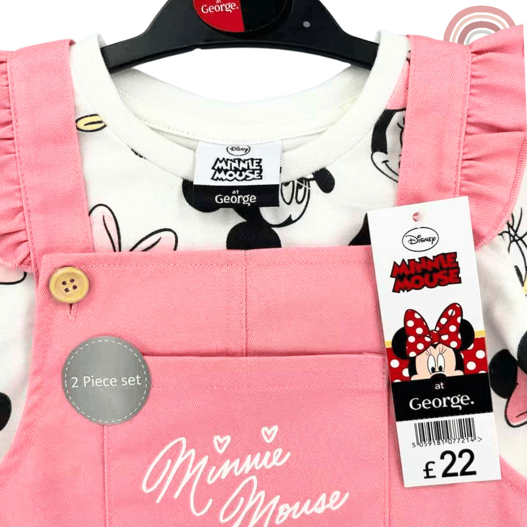 Minnie Mouse Pink Denim Jumper + Shirt Set for Girls 3-36 Months AA237