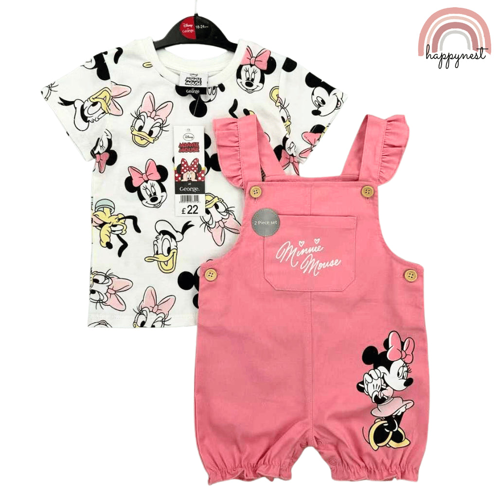 Minnie Mouse Pink Denim Jumper + Shirt Set for Girls 3-36 Months AA237