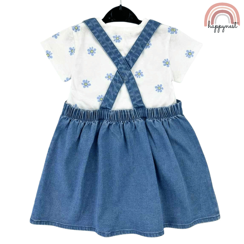 George Baby Girl Outfit 2-Piece White Shirt + Denim Jumper Dress 3-36M AA279