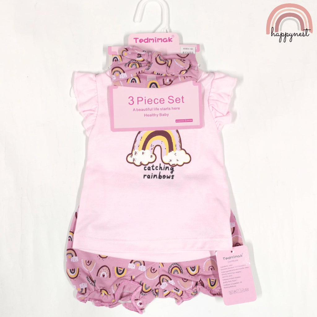 Baby Girl Clothes 3-Piece Set Shirt Shorts Headband Rainbow Outfit 0-18 Months AA261
