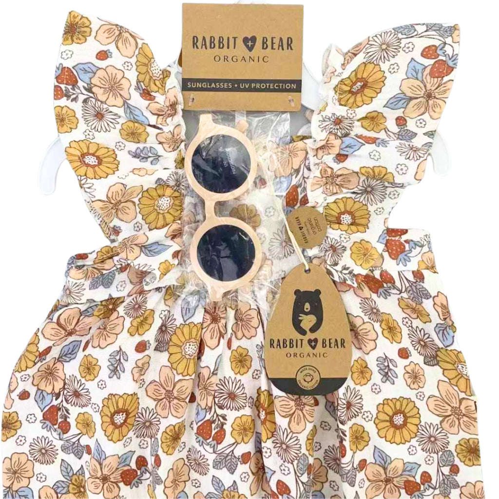 Baby and Kids Girl Shirt Shorts and Sunglasses 3-Piece Rabbit Bear Organic Cotton AA82 2-4 Years Old