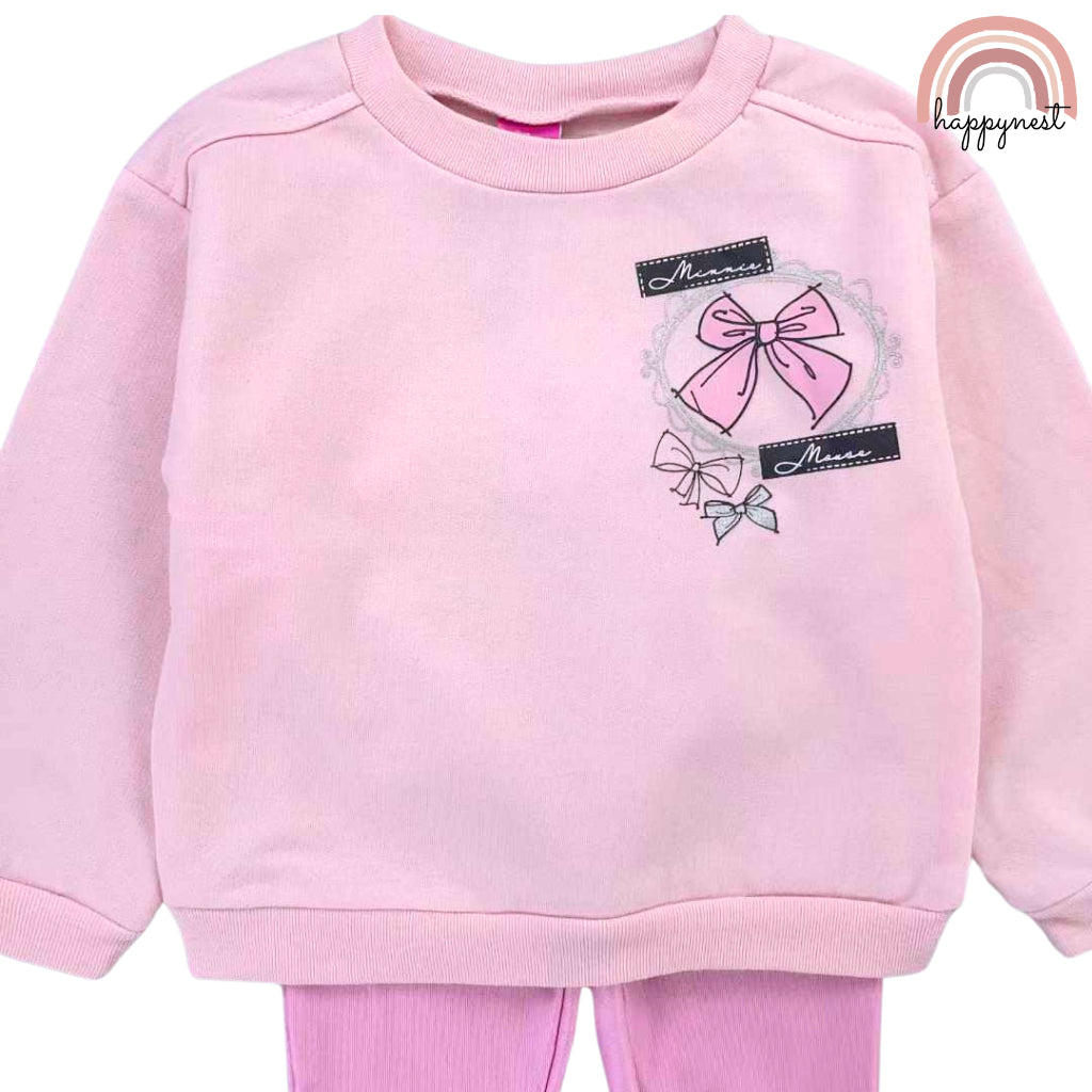 Happynest Disney HM Cute Minnie Mouse Ribbons OOTD Tracksuit Terno for Kids 2-6 Years Old SS338