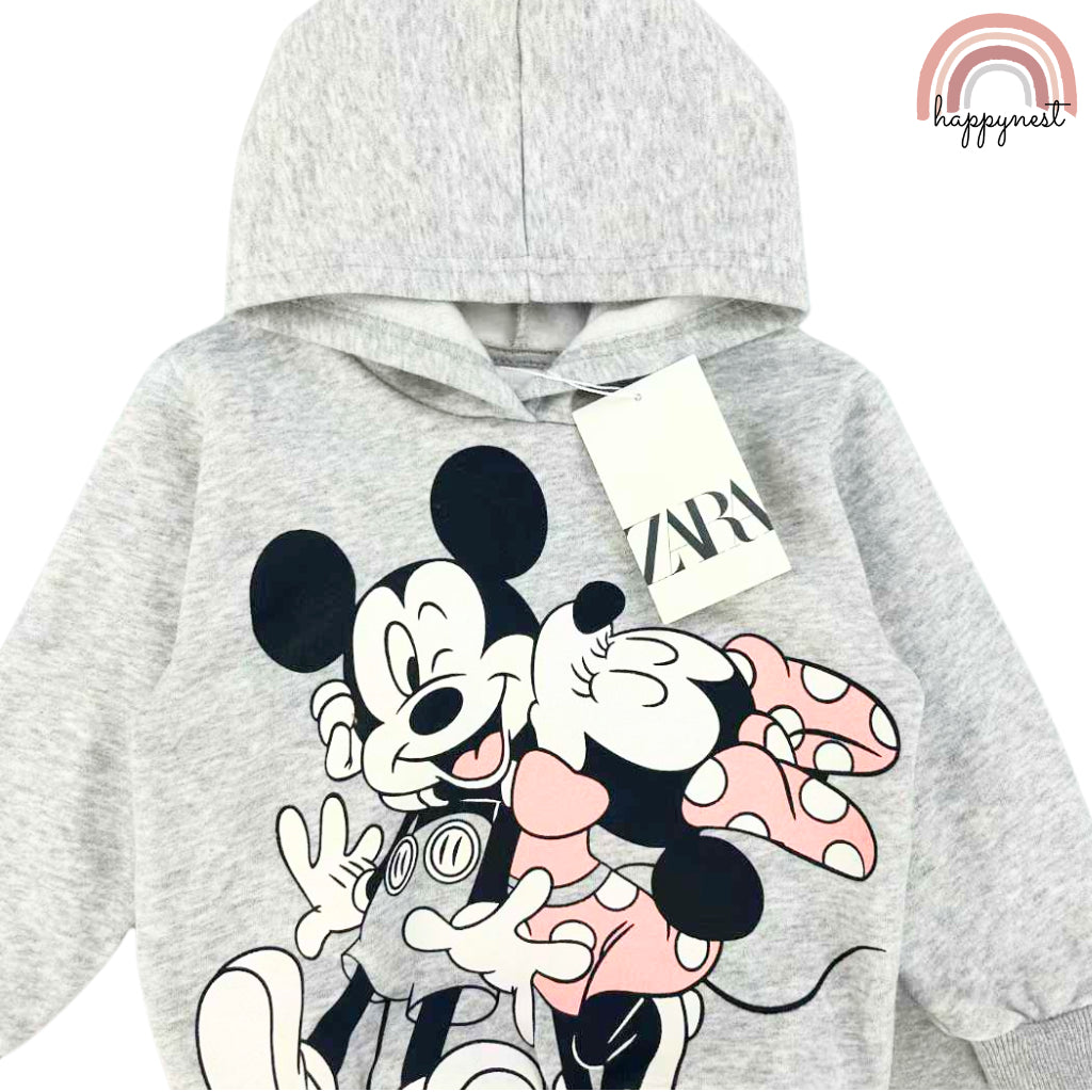 Happynest Minnie Mouse Gray Girls Sweatshirt Tracksuit Jogger + Terno Sets (2-8Y) SS431