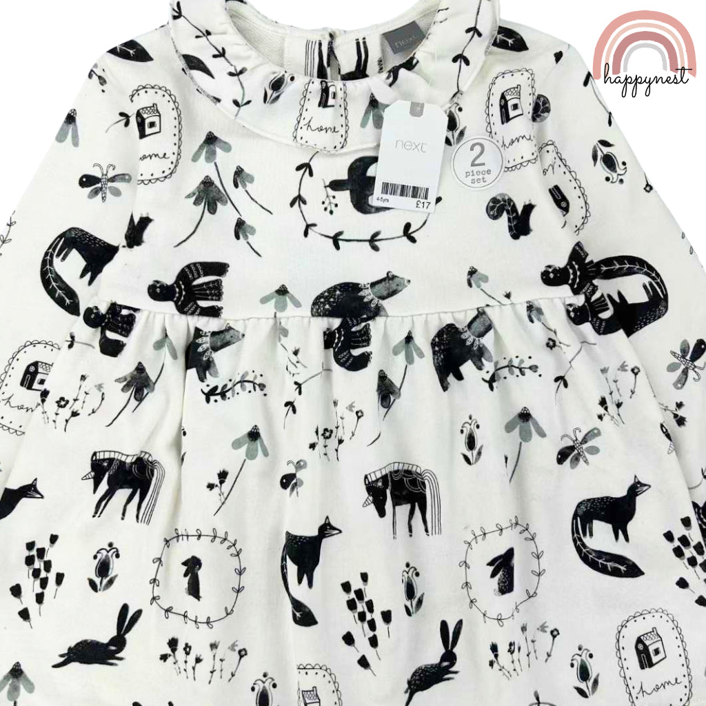 Happynest White Dress Longsleeve + Leggings Set SS437