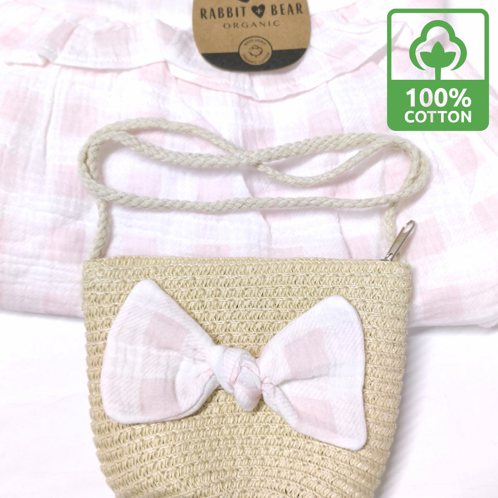 Rabbit Bear Dress Pink with FREE Rattan Bag (12–24 Months) AA135