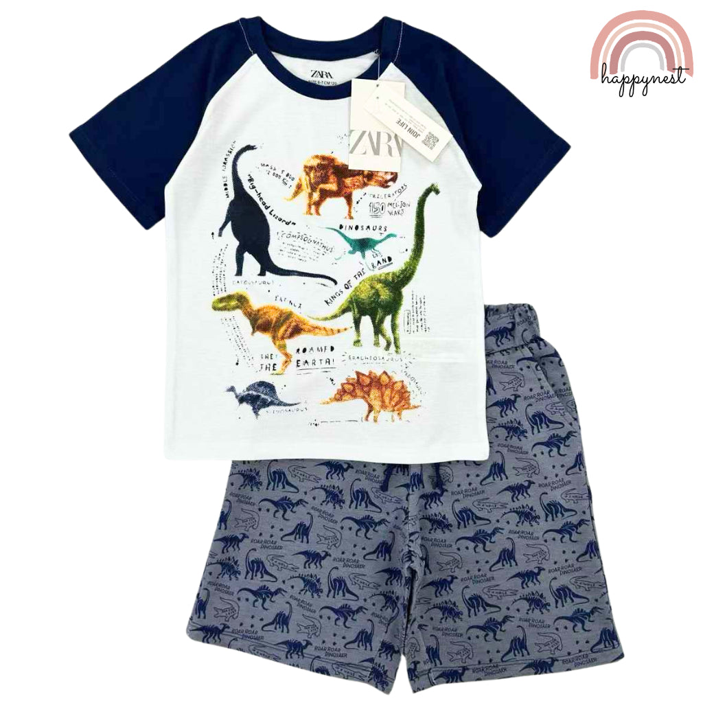 Dinosaur White Shirt + Shorts Set for Boys 2-10 Years AA125