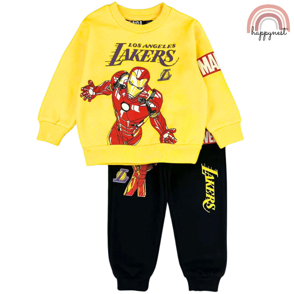 Marvel Iron Man Lakers Kids 2-Piece Set Yellow Sweatshirt & Pants Outfit 2-7 Years SS321