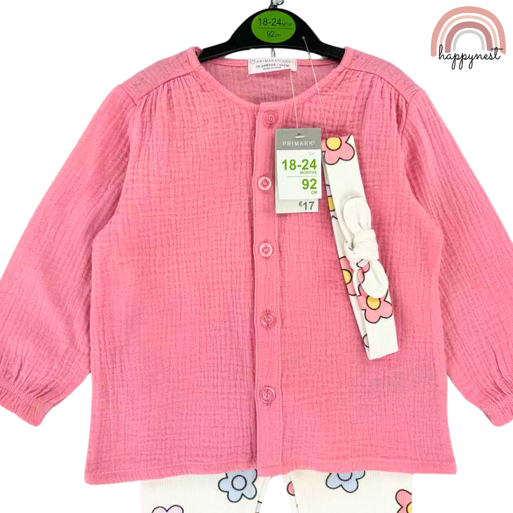 Baby Girl OOTD Pink 3-Piece Set Shirt + Leggings + Headband Primark SS445 3-36 Months