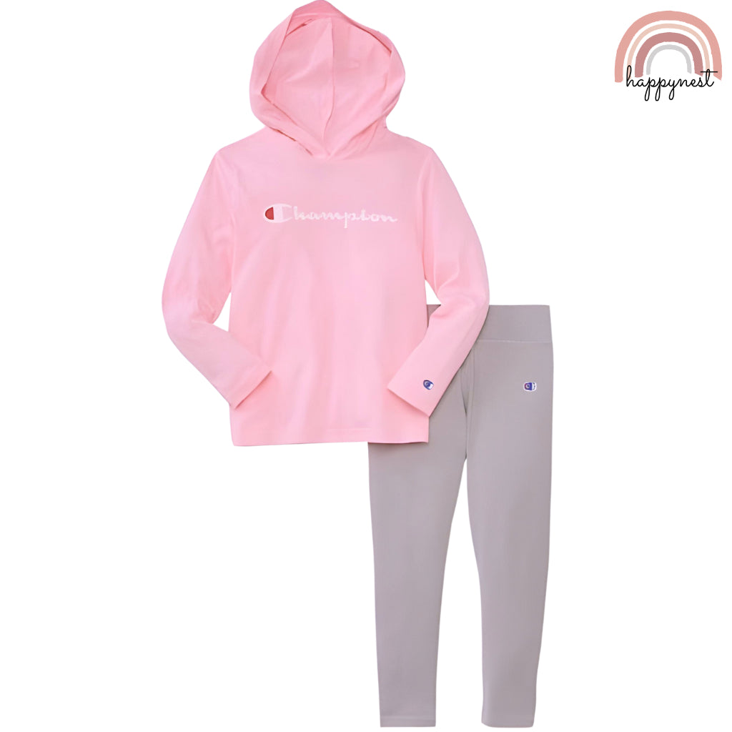Champion Girls 2-Piece Set Pink Hoodie & Gray Leggings Outfit Kidswear 4-6 Years SS23