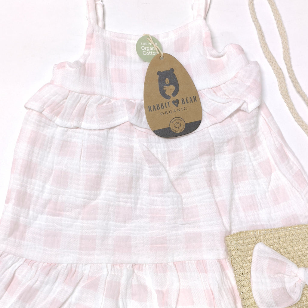 Rabbit Bear Dress Pink with FREE Rattan Bag (12–24 Months) AA135