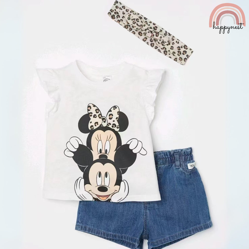 Minnie Shirt Denim Shorts Set 3-Piece Set for Girls 2-8 Years AA176