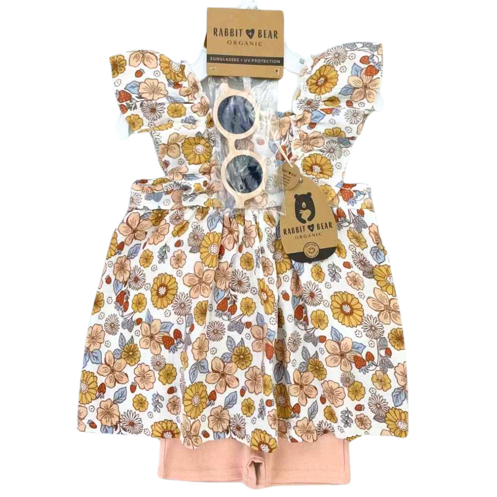 Baby and Kids Girl Shirt Shorts and Sunglasses 3-Piece Rabbit Bear Organic Cotton AA82 2-4 Years Old