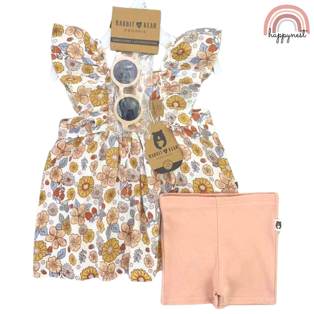 Baby and Kids Girl Shirt Shorts and Sunglasses 3-Piece Rabbit Bear Organic Cotton AA82 2-4 Years Old