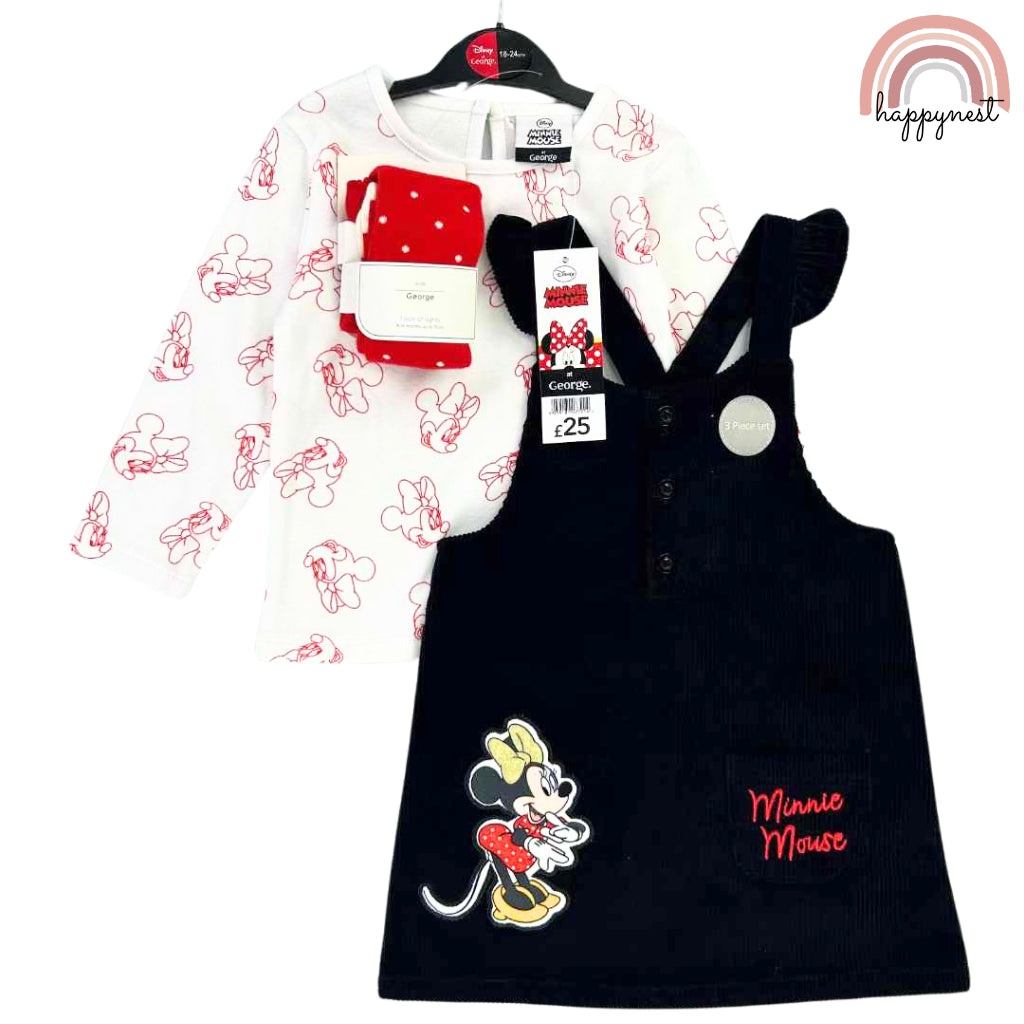 Happynest 3-Piece Disney Minnie Mouse Jumper and White Shirt Set for Babies 3-36M AA85