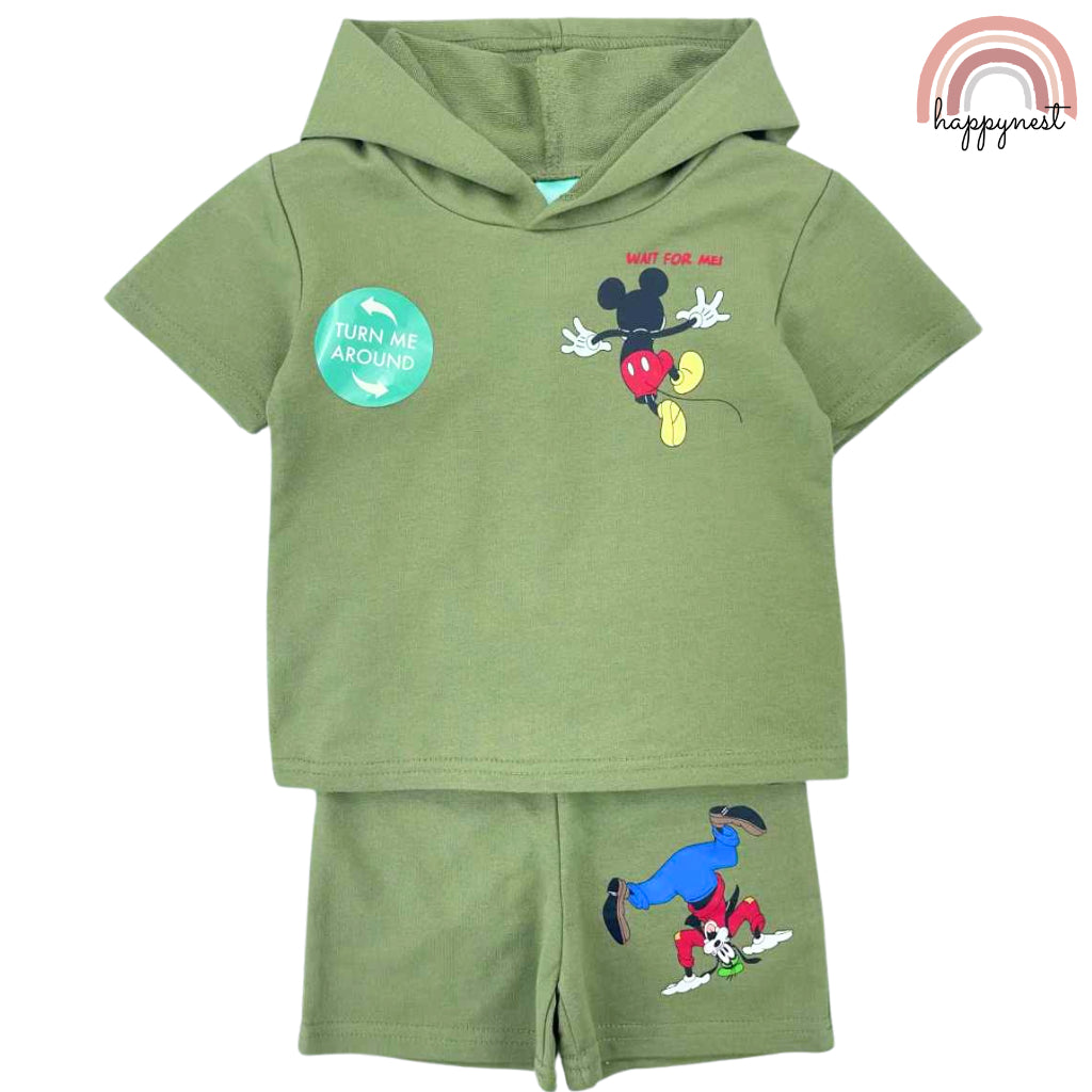 Mickey Mouse Green Shirt & Shorts Set for Boys OOTD Hoodie AA102 12 Months - 4 Years
