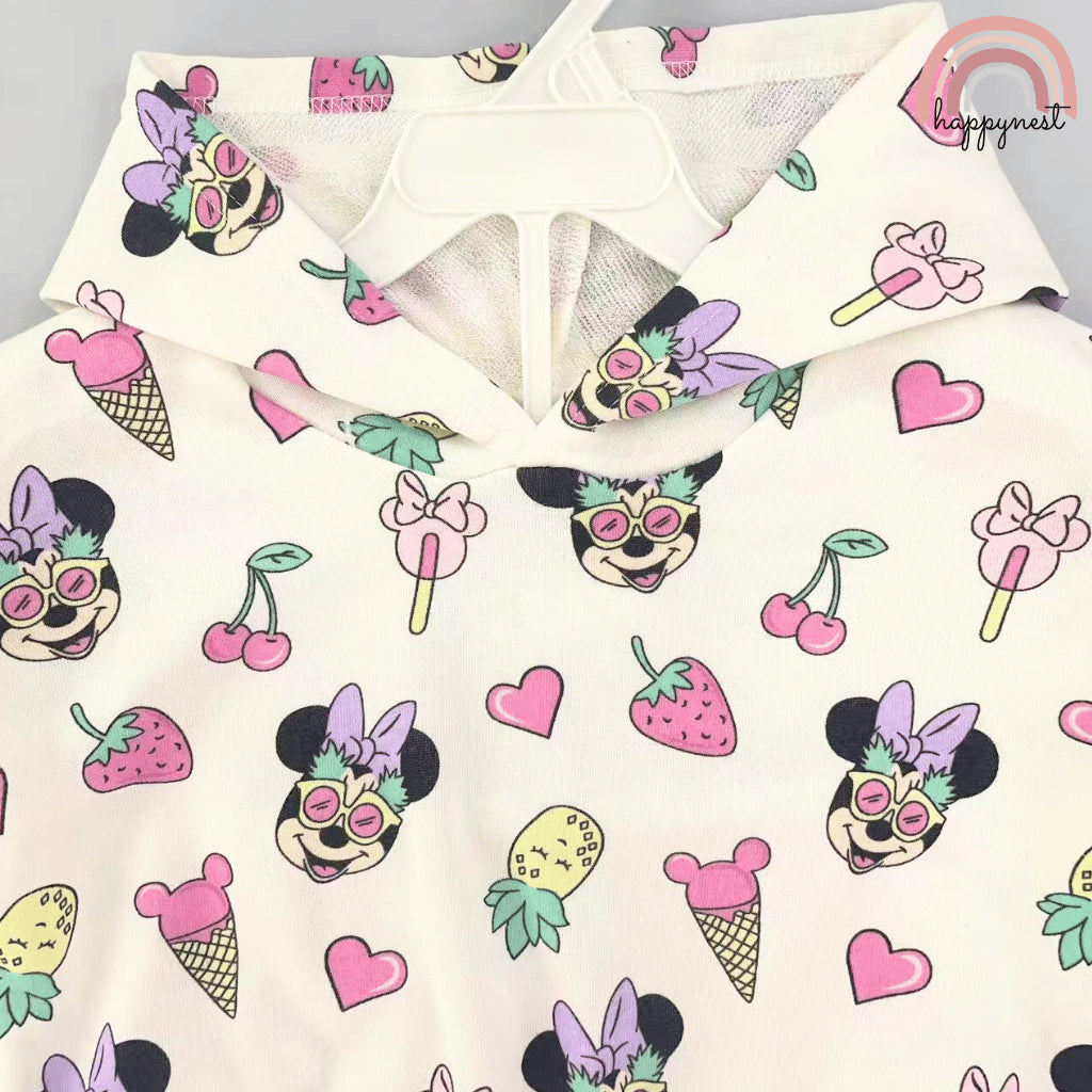 Minnie Shirt Shorts Hooded Minnie Print 3-7 Years AA177