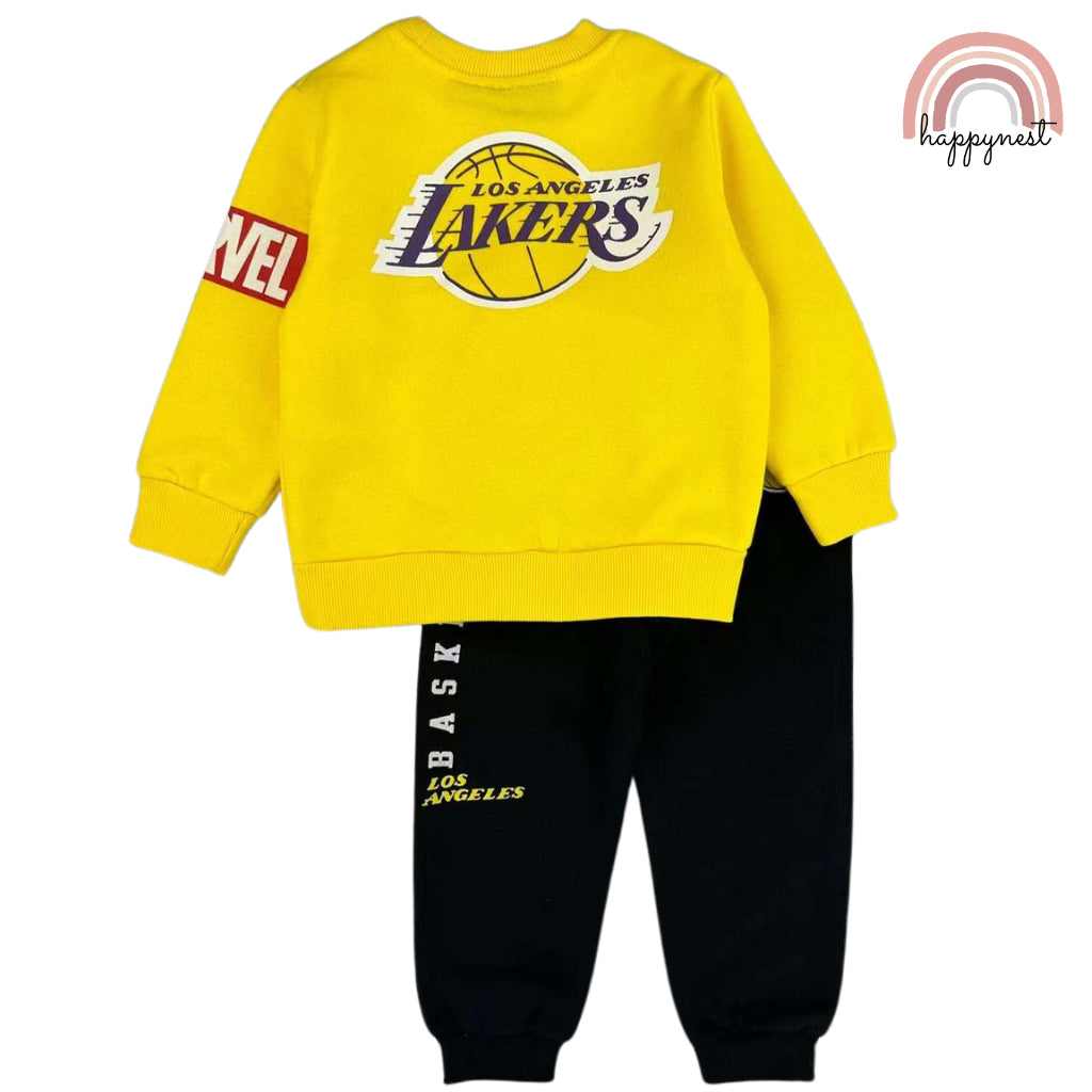 Marvel Iron Man Lakers Kids 2-Piece Set Yellow Sweatshirt & Pants Outfit 2-7 Years SS321