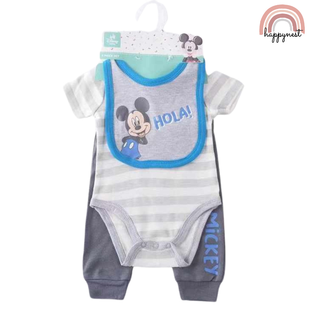 Mickey Mouse Onesies Set with Matching Bib and Pants AA79 3 - 9 Months