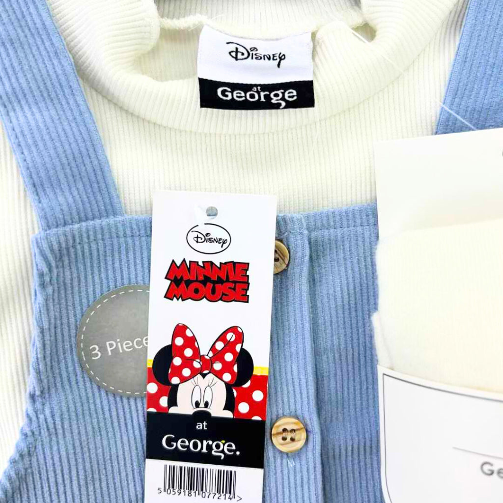 Happynest 3-Piece Disney Daisy Duck Denim Jumper and White Shirt Set for Babies 3-36M AA83