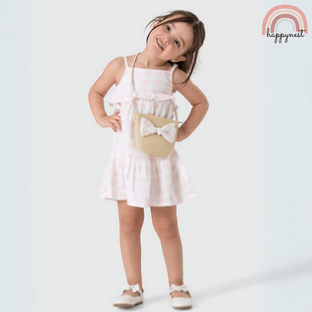 Rabbit Bear Dress Pink with FREE Rattan Bag (12–24 Months) AA135