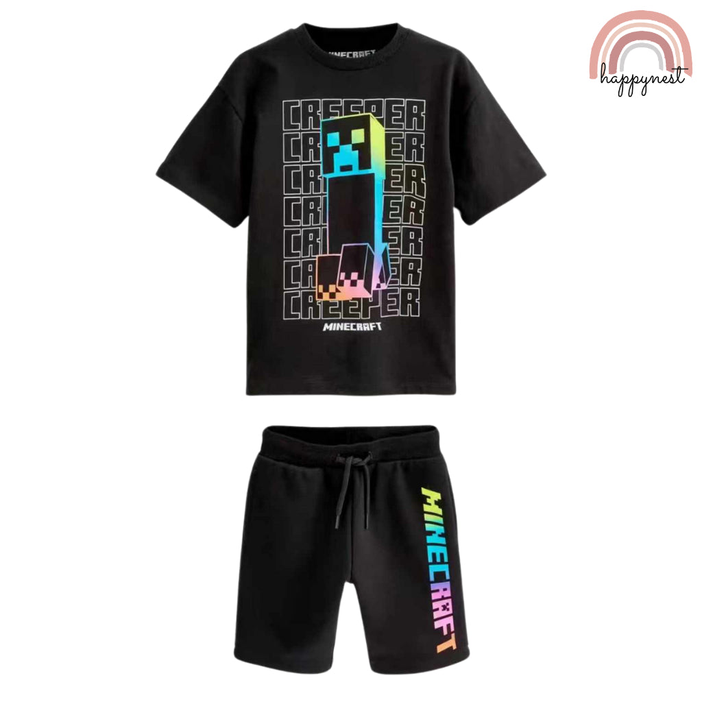 Minecraft Black Shirt + Shorts Set for Boys AA99 2-10 Years
