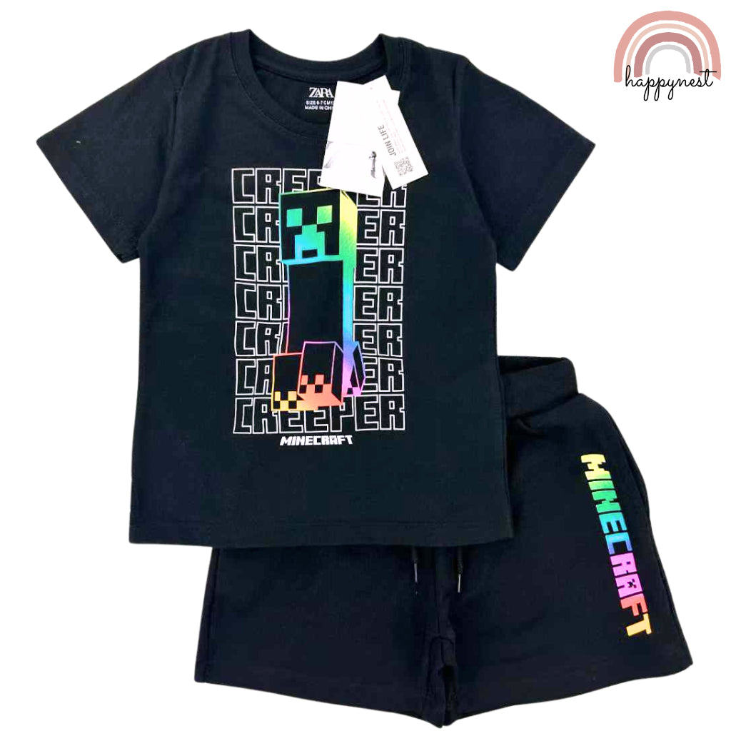 Minecraft Black Shirt + Shorts Set for Boys AA99 2-10 Years