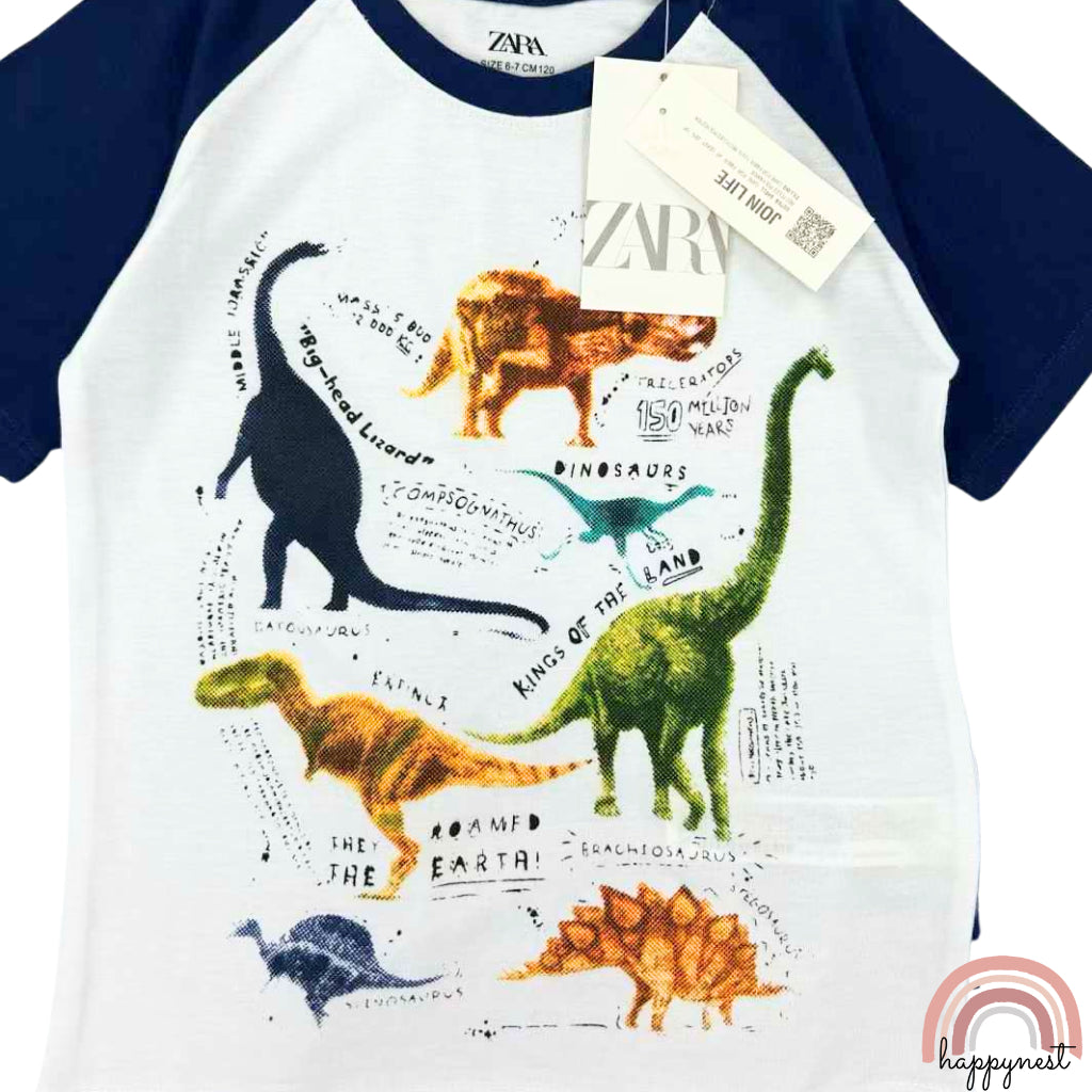 Dinosaur White Shirt + Shorts Set for Boys 2-10 Years AA125