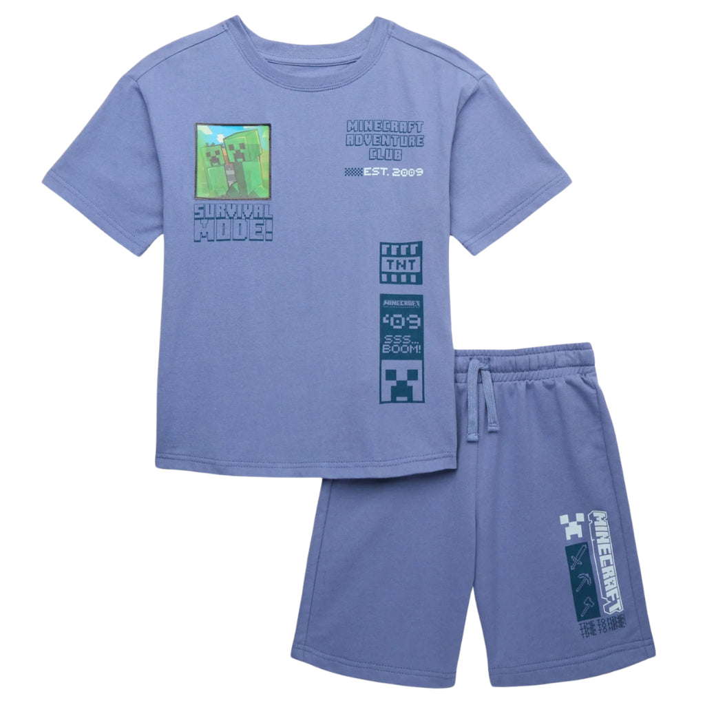 Minecraft Blue Shirt Short Set Boys 4 to 10 Years AA172