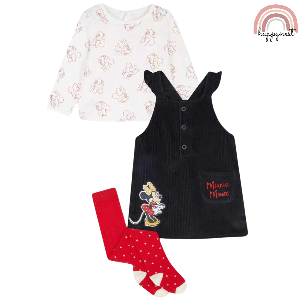 Happynest 3-Piece Disney Minnie Mouse Jumper and White Shirt Set for Babies 3-36M AA85