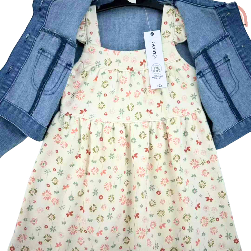 Happynest 2-Piece Baby Denim Jumper + Dress for Baby Girl 3-36M AA115