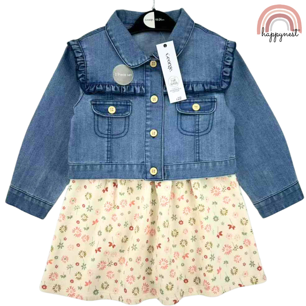 Happynest 2-Piece Baby Denim Jumper + Dress for Baby Girl 3-36M AA115