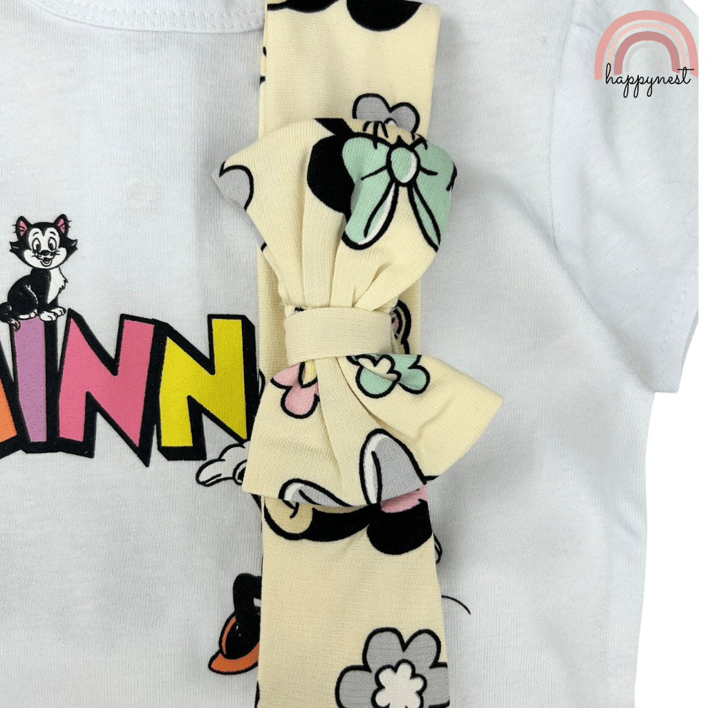 Minnie Baby Girl OOTD 3-Piece Set – Blue Shirt, Beige Shorts & Headband 3 to 24 Months AA180