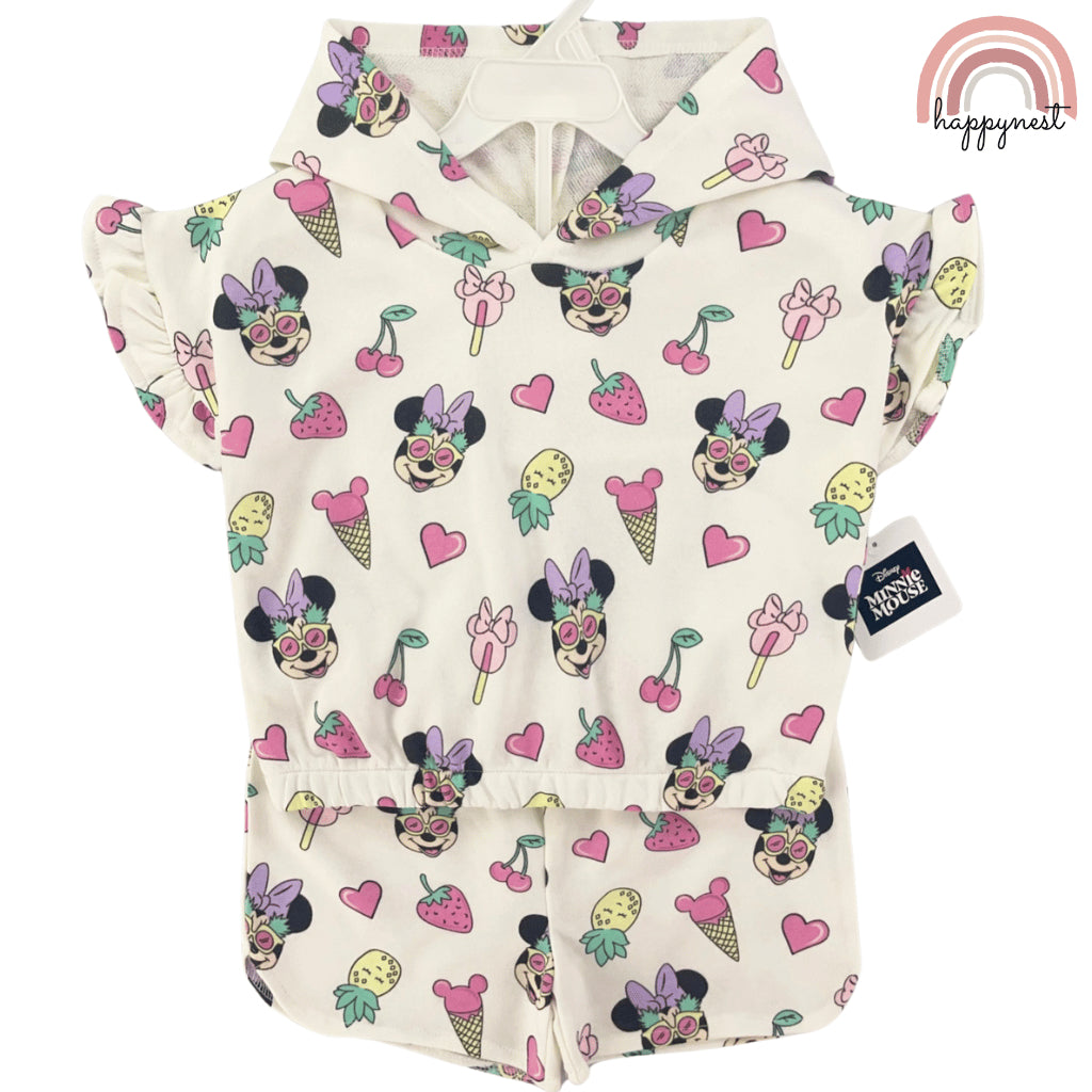 Minnie Shirt Shorts Hooded Minnie Print 3-7 Years AA177