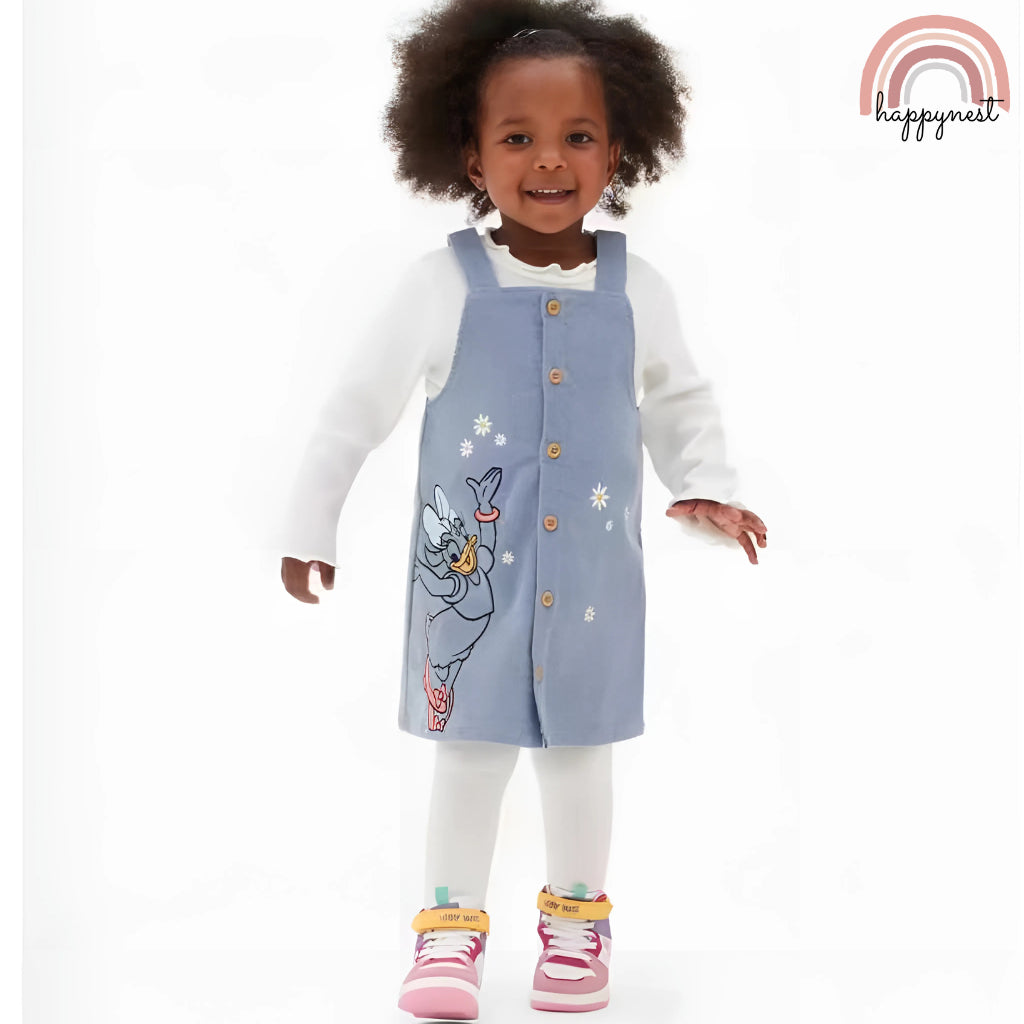 Happynest 3-Piece Disney Daisy Duck Denim Jumper and White Shirt Set for Babies 3-36M AA83