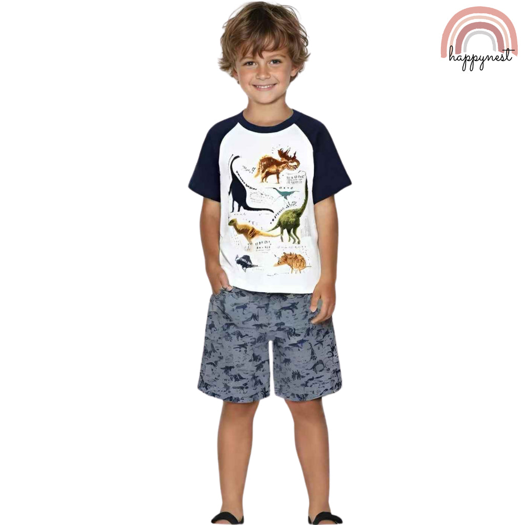 Dinosaur White Shirt + Shorts Set for Boys 2-10 Years AA125