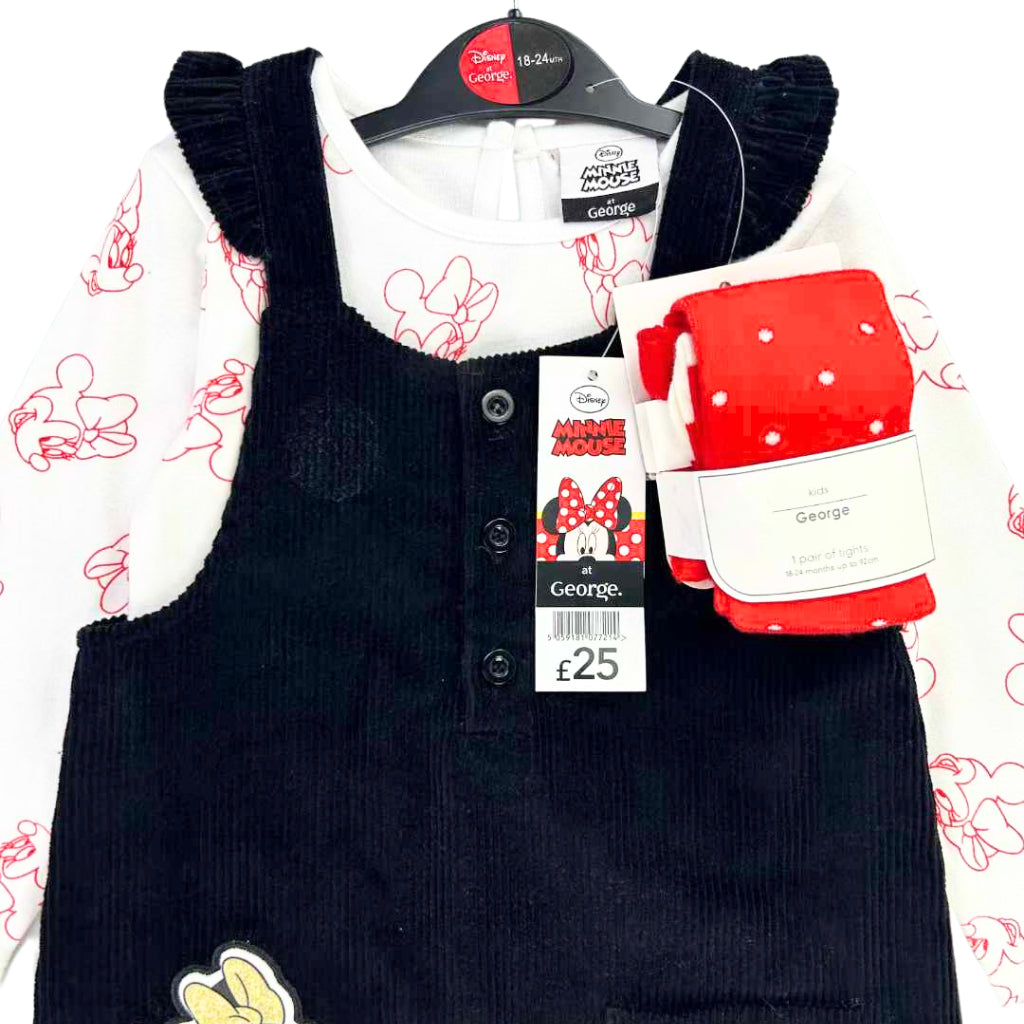Happynest 3-Piece Disney Minnie Mouse Jumper and White Shirt Set for Babies 3-36M AA85