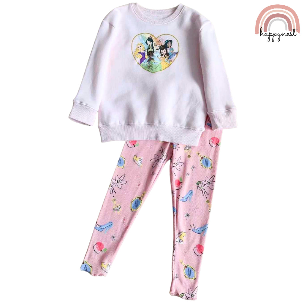 Disney Princess Sweatshirt + Leggings Set Terno for Girls 2-6 Years Old OOTD SS348