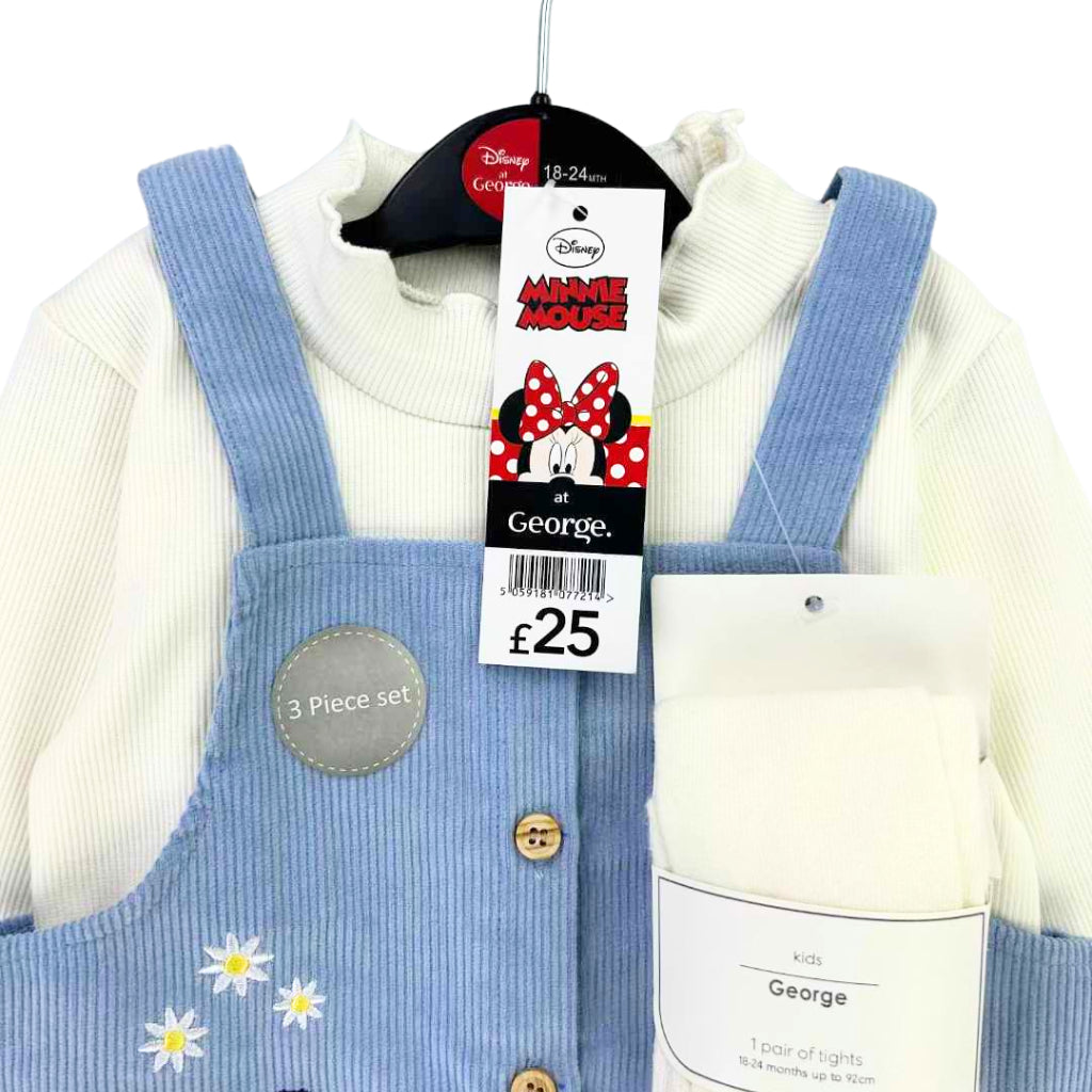 Happynest 3-Piece Disney Daisy Duck Denim Jumper and White Shirt Set for Babies 3-36M AA83