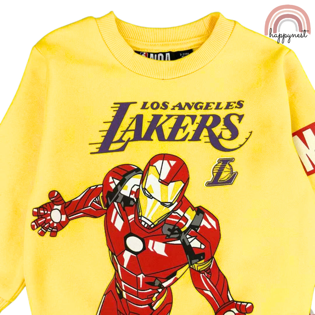 Marvel Iron Man Lakers Kids 2-Piece Set Yellow Sweatshirt & Pants Outfit 2-7 Years SS321